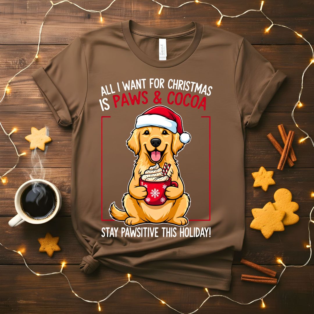 Stay Pawsitive Christmas funny animal pun t-shirt