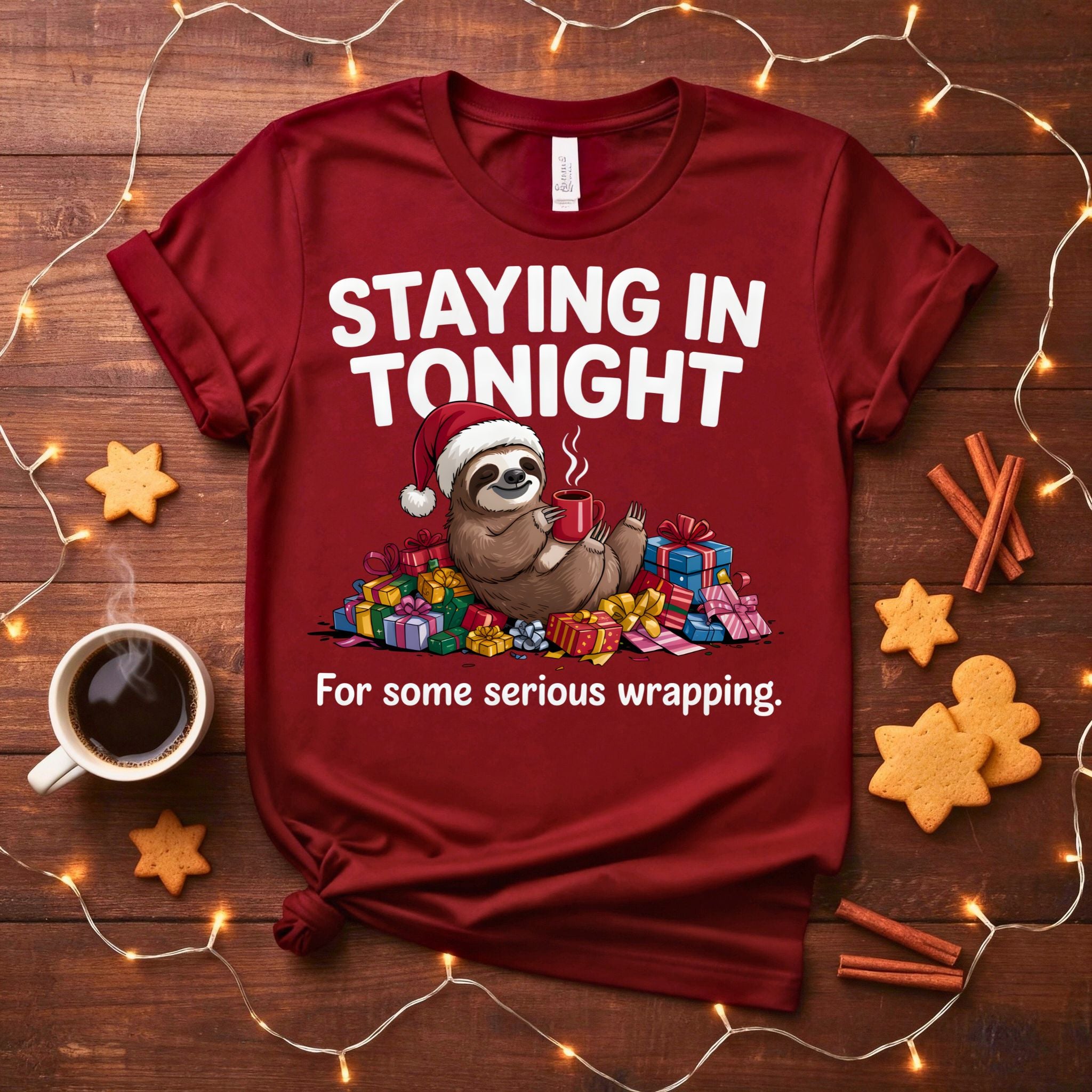 “Staying In Tonight Christmas Meme Funny Tee – funny introvert Christmas t-shirt for cozy holidays.”