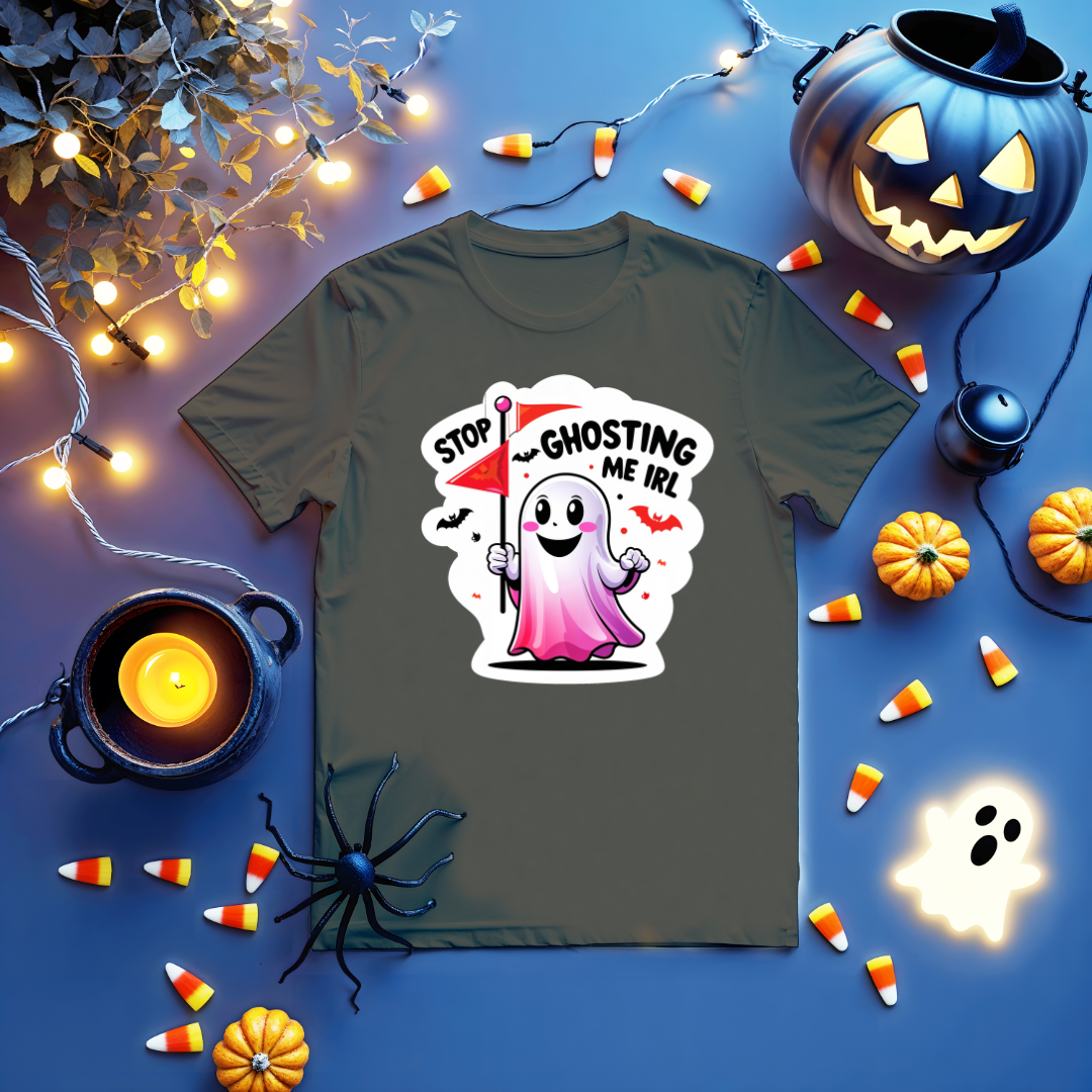 Stop Ghosting Me IRL Halloween Tee – Unisex Meme Shirt