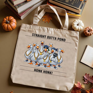 Straight Outta A Pond Tote Bag with cool cartoon frog design