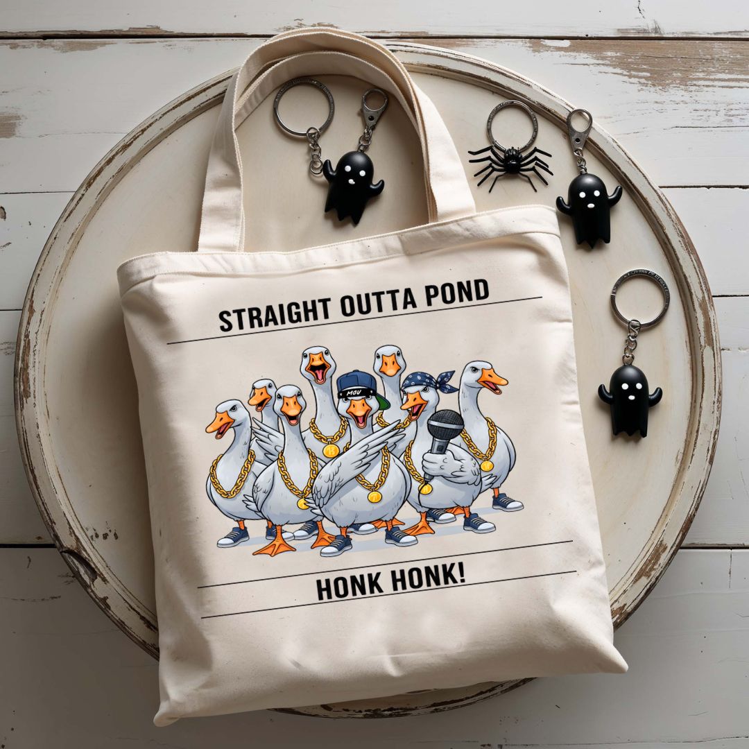 Straight Outta A Pond Tote Bag with cool cartoon frog design
