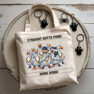 Straight Outta A Pond Tote Bag with cool cartoon frog design