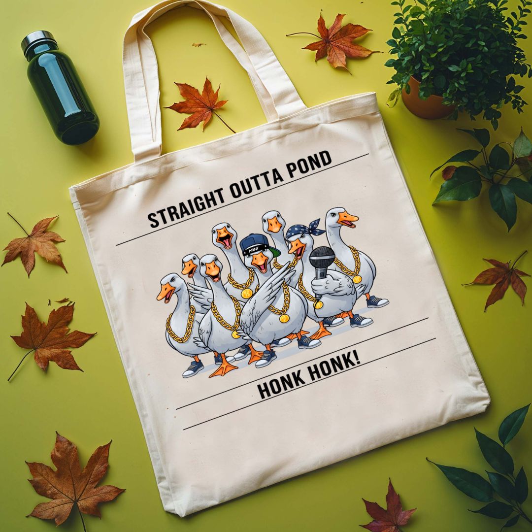 Straight Outta A Pond Tote Bag with cool cartoon frog design