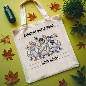 Straight Outta A Pond Tote Bag with cool cartoon frog design