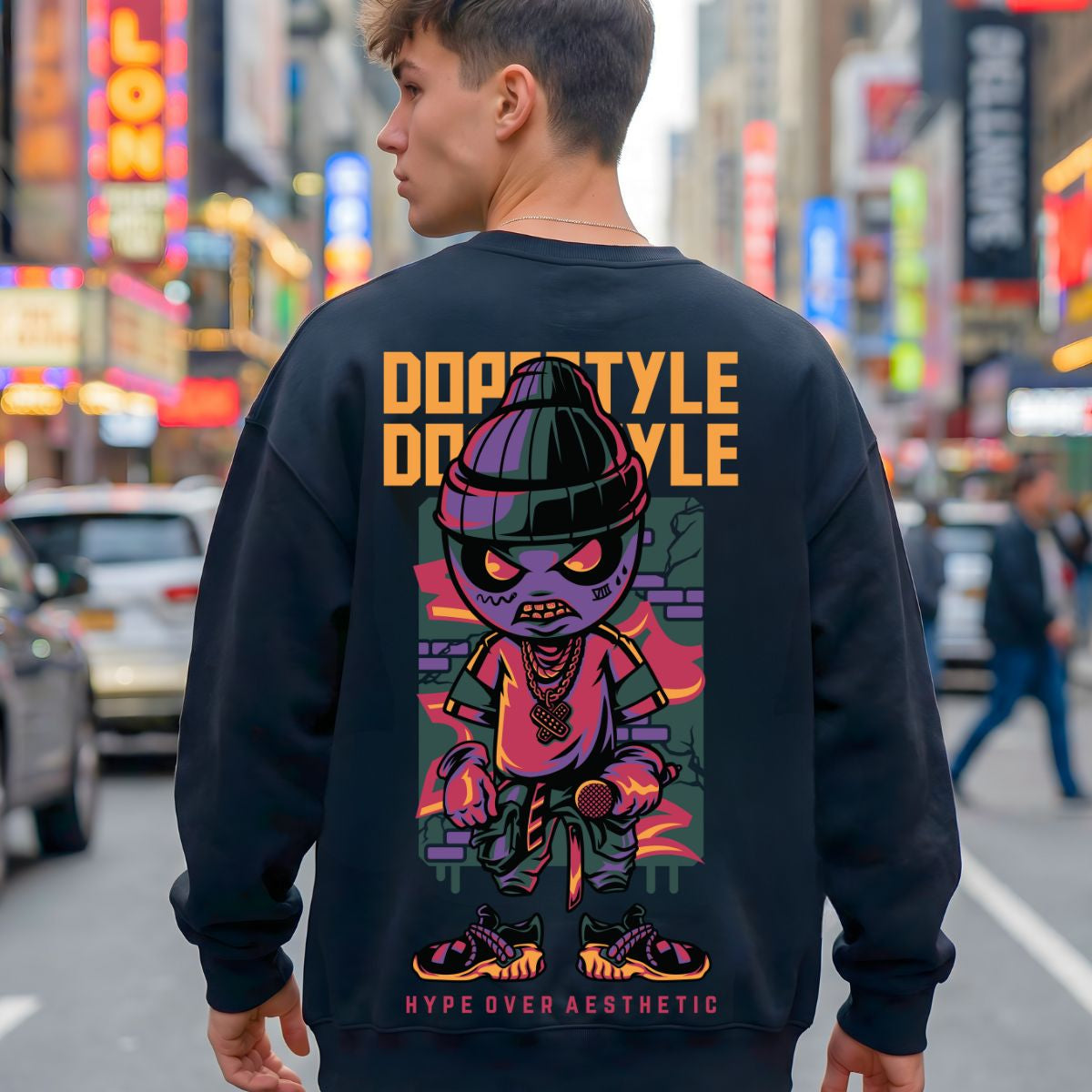 Street style crewneck sweatshirt front view