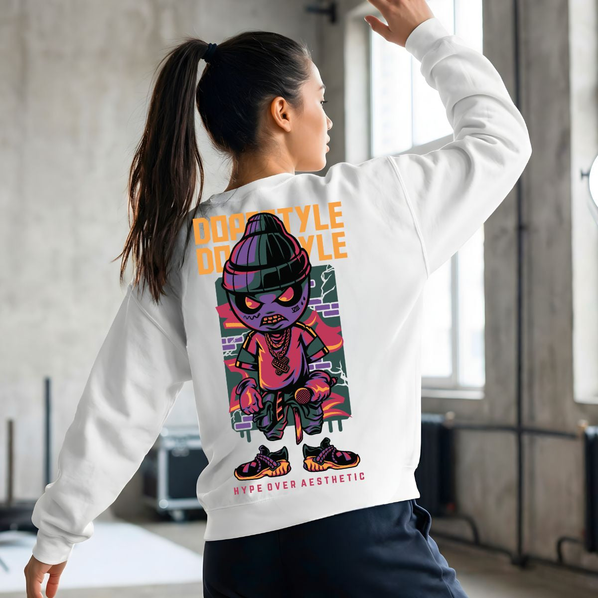 Street style crewneck sweatshirt front view