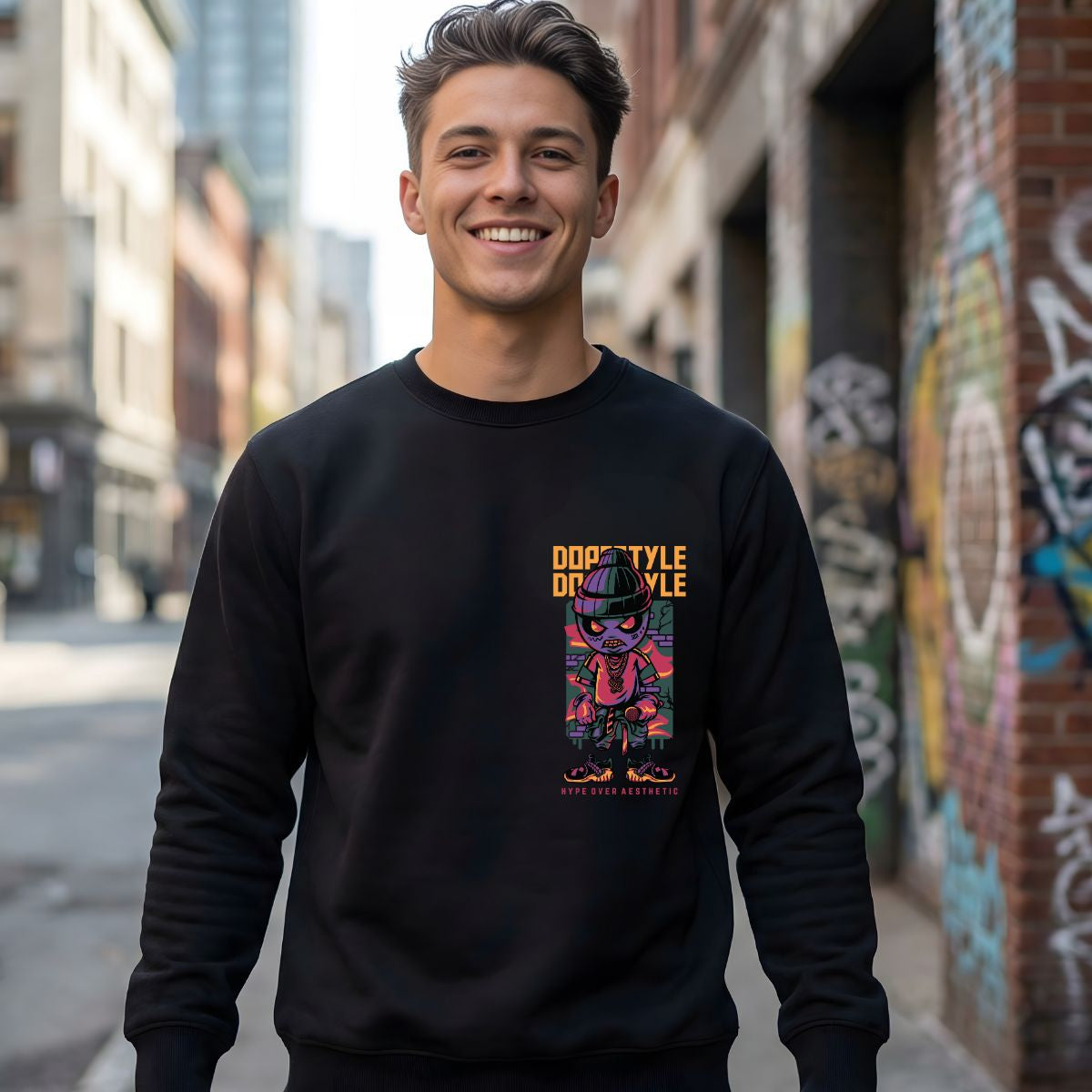 Street style crewneck sweatshirt front view