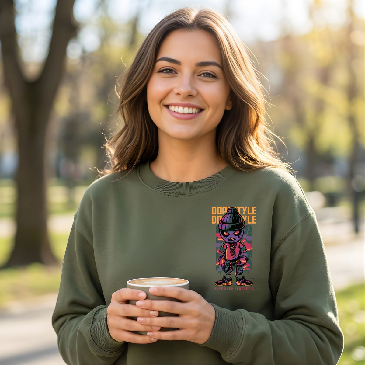 Street style crewneck sweatshirt front view