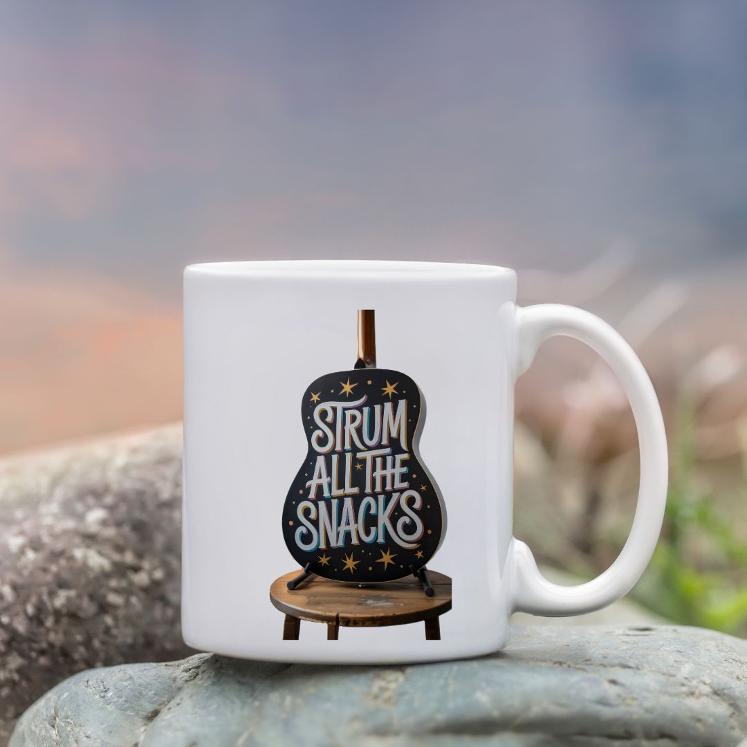 Strum All The Snacks funny food meme ceramic mug