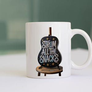 Strum All The Snacks funny food meme ceramic mug