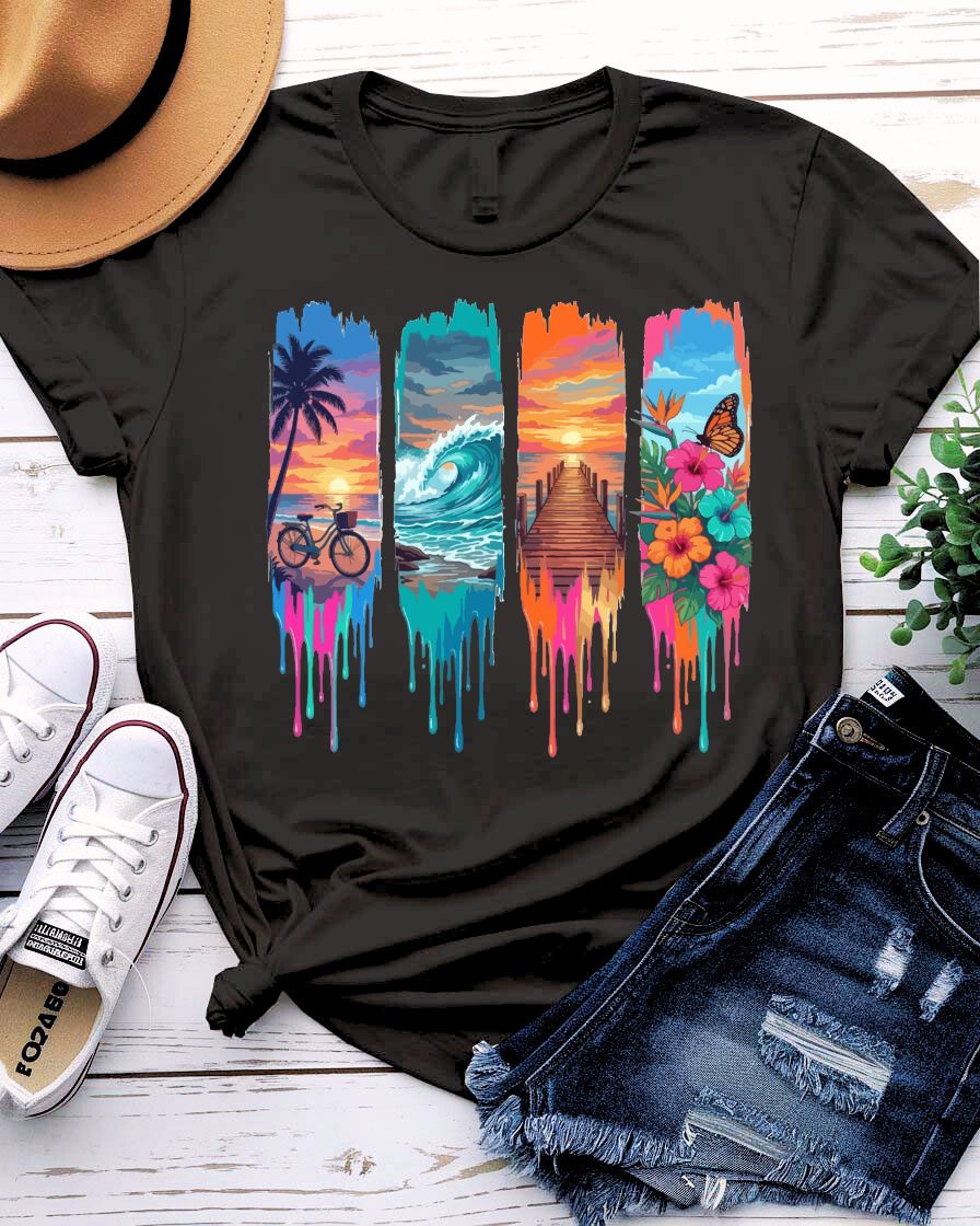Summer dessert graphic tee dripping ice cream cone waffle