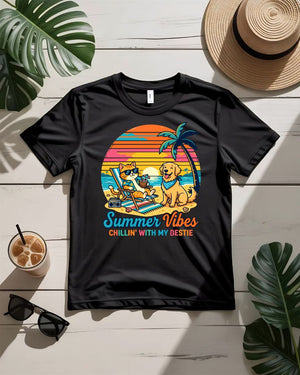 Summer vibes chillin with my besti tee two figures under palm tree