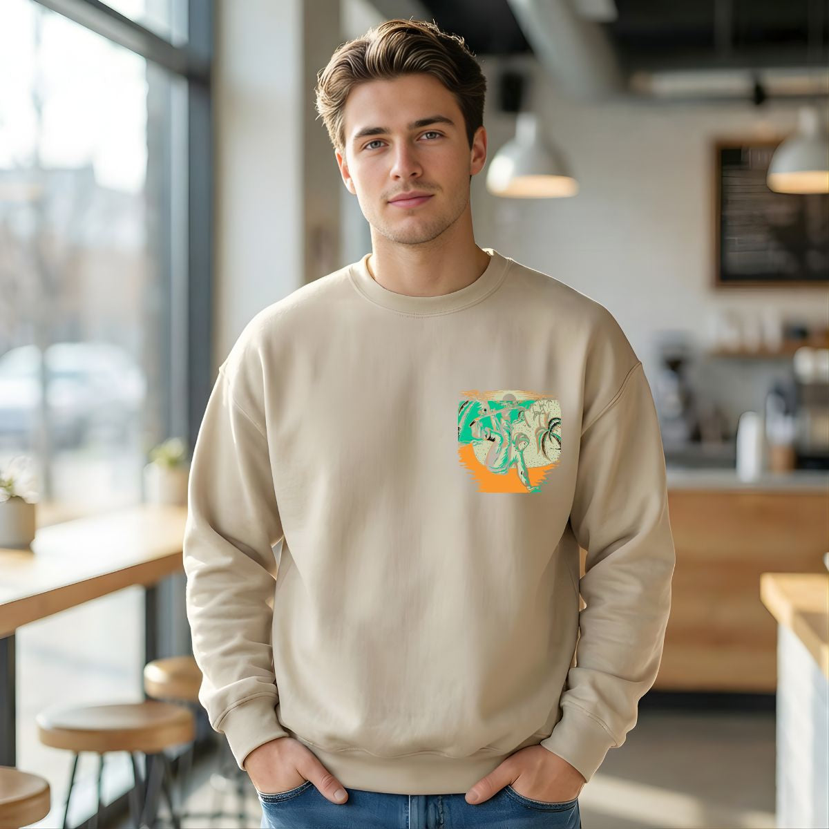 Unisex sunset-inspired graphic crewneck sweatshirt