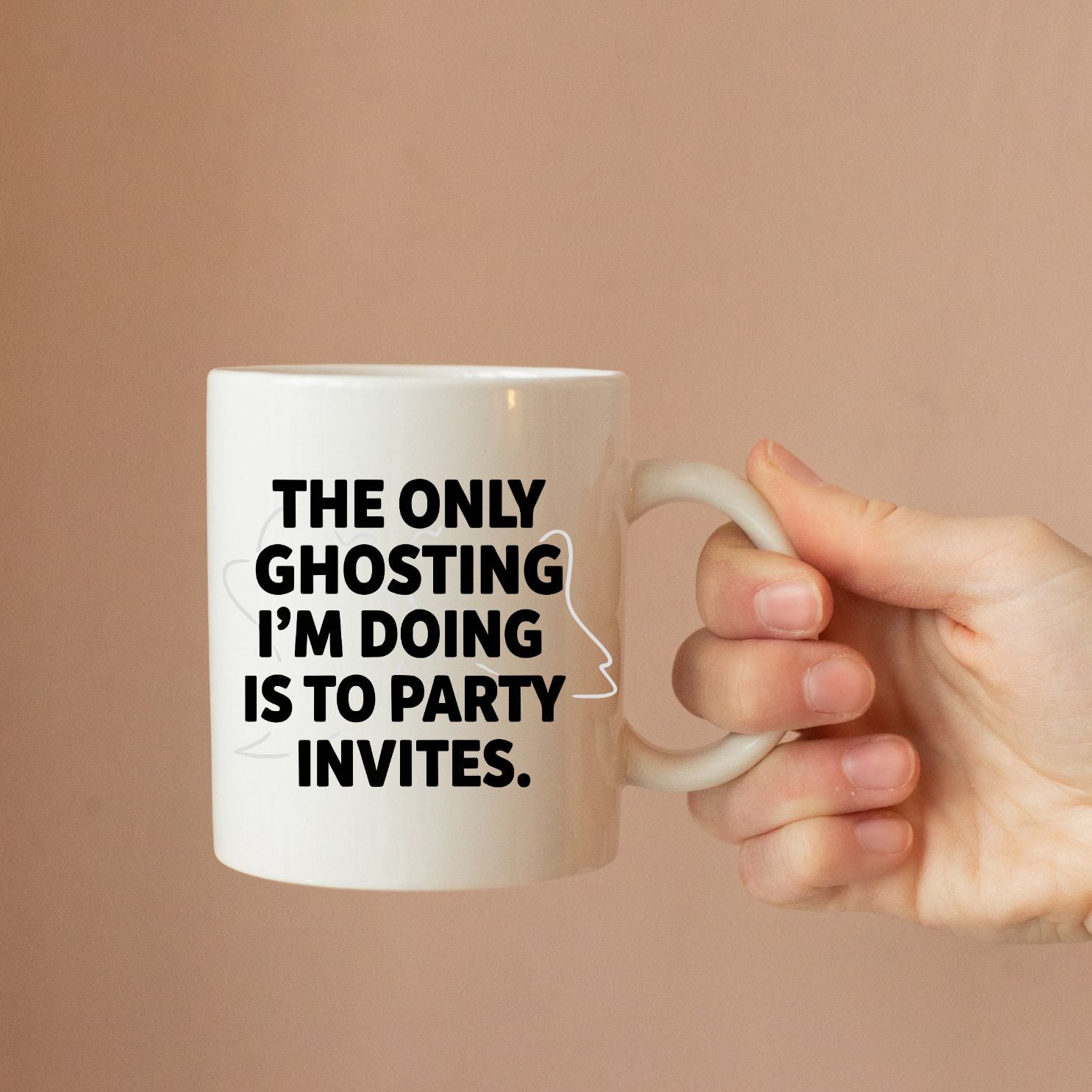 The Only Ghosting parody coffee mug