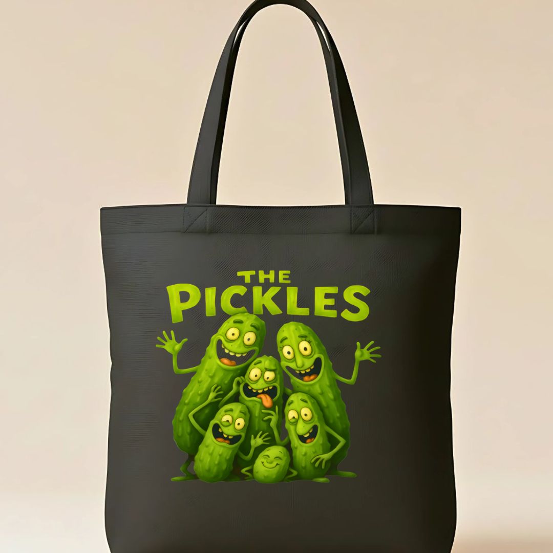 The Pickle Tote Bag with giant pickle graphic design