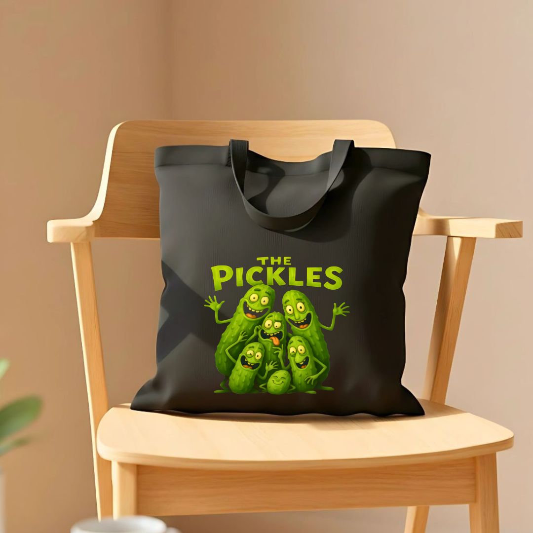 The Pickle Tote Bag with giant pickle graphic design