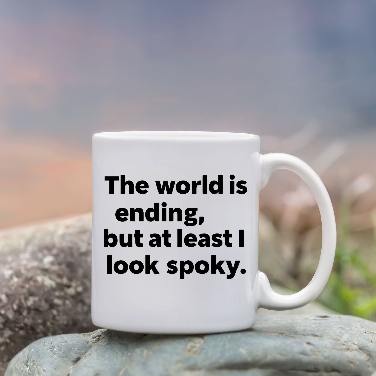 Sarcastic ceramic mug with World Is Ending design
