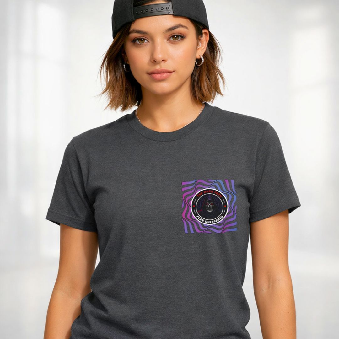 The Dark Path Streetwear Tee with lone figure walking into shadow on model