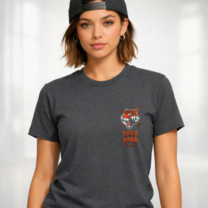 Tiger Roar Streetwear Tee with visible sound waves from roaring tiger on model