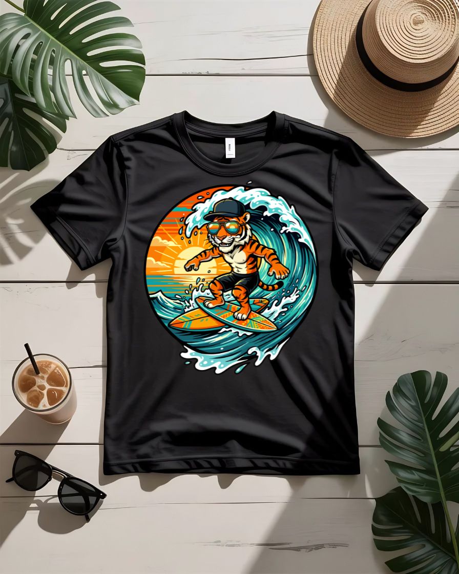 Tiger wild waves tee tiger emerging from ocean wave graphic