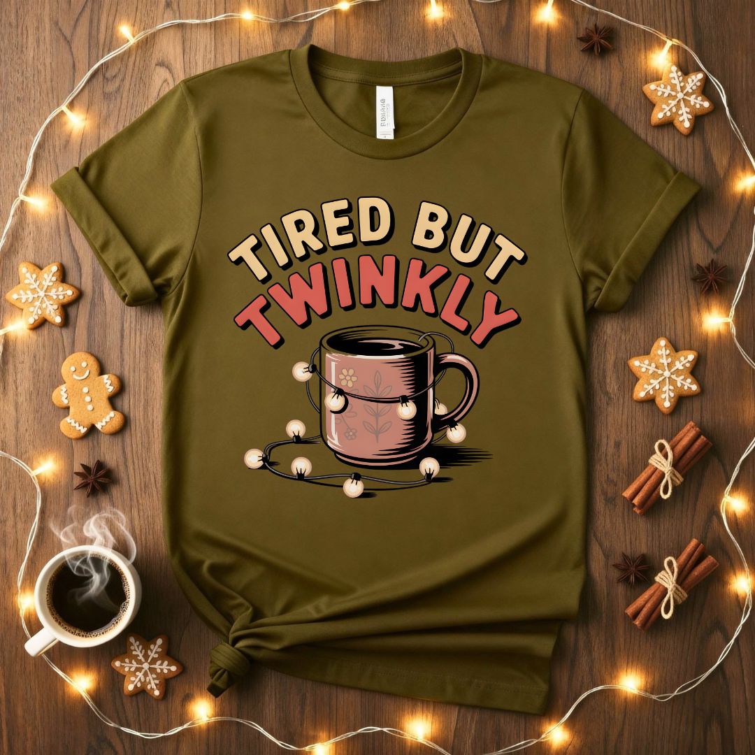 Tired But Twinkly Funny Relatable Mom Christmas T-Shirt