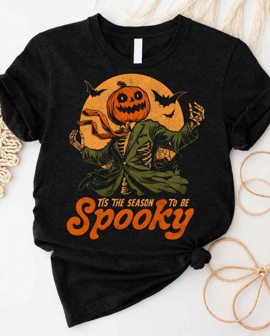 Tis the season to be spooky pumpkin head halloween t-shirt with festive quote