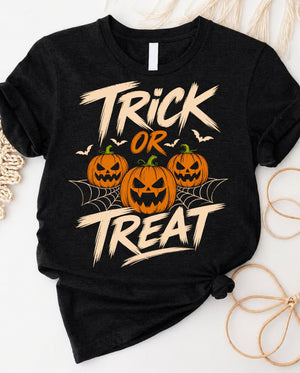 Trick or treat halloween pumpkin jack-o-lantern t-shirt with bold graphic