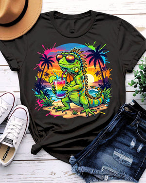Tropical iguana vibes tee with sunglasses graphic
