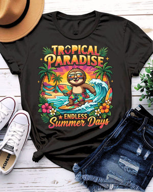 Tropical paradise summer t-shirt sunset palm tree turquoise water