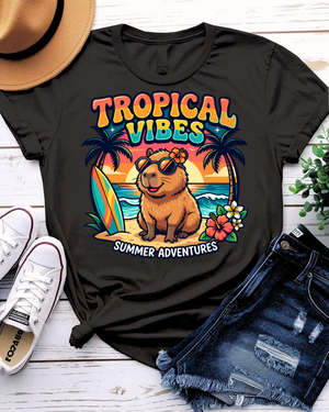 Tropical vibes summer tee monstera and palm leaves graphic