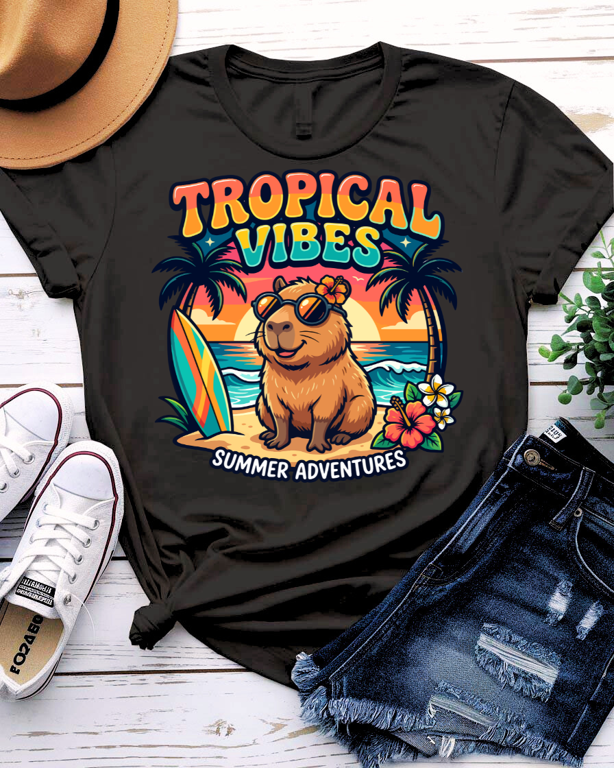 Tropical vibes summer tee monstera and palm leaves graphic