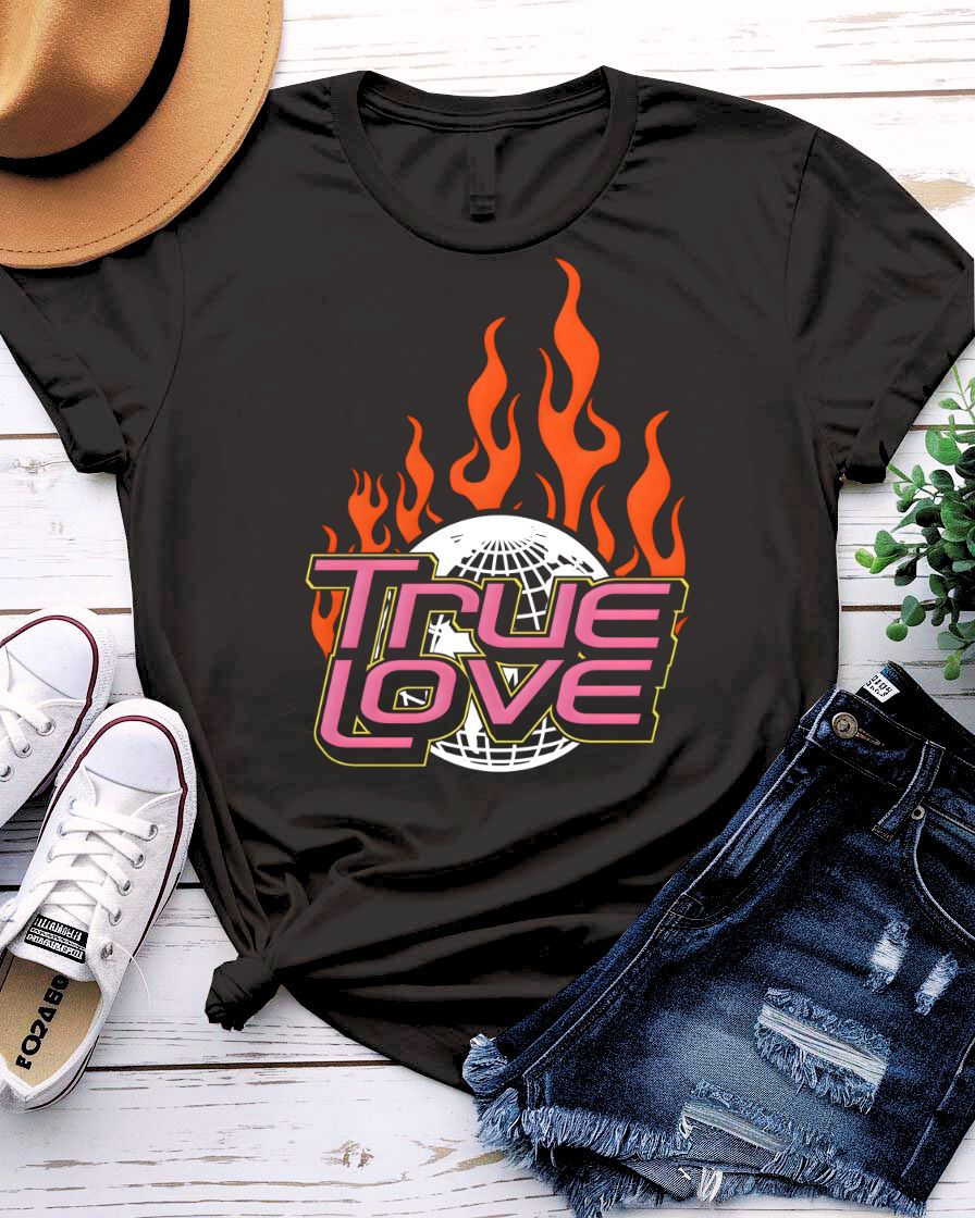 True Love Streetwear Tee with imperfect interlocking hearts on model