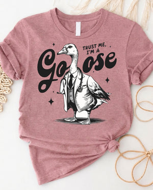 Trust me I'm a goose doctor t-shirt with cartoon goose in white coat and stethoscope