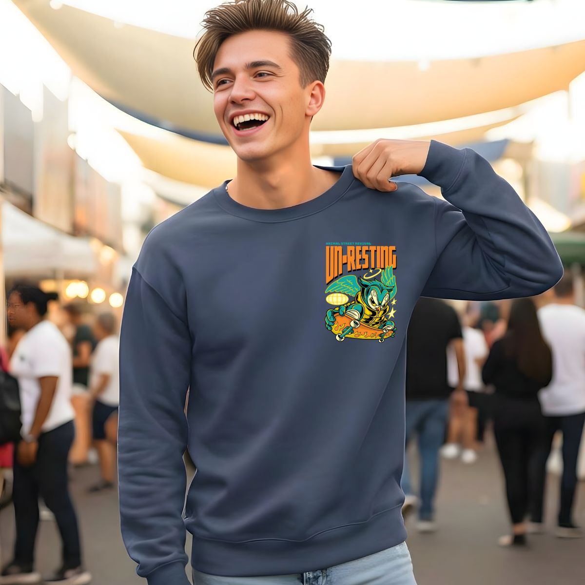 Un Resting streetwear crewneck sweatshirt graphic urban lounge pullover