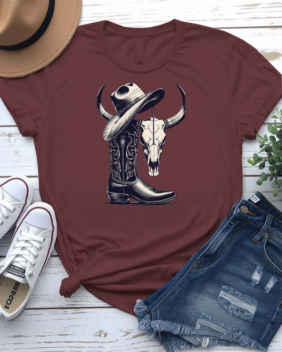 “Unisex cow boy accessories typography tee”