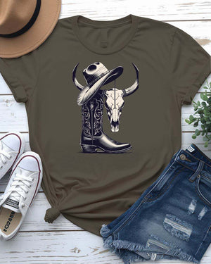 “Unisex cow boy accessories typography tee”