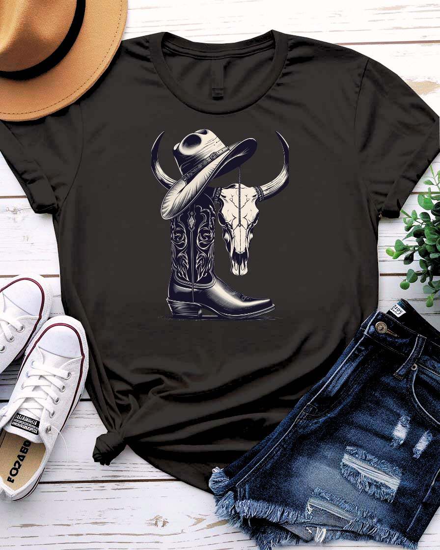 “Unisex cow boy accessories typography tee”