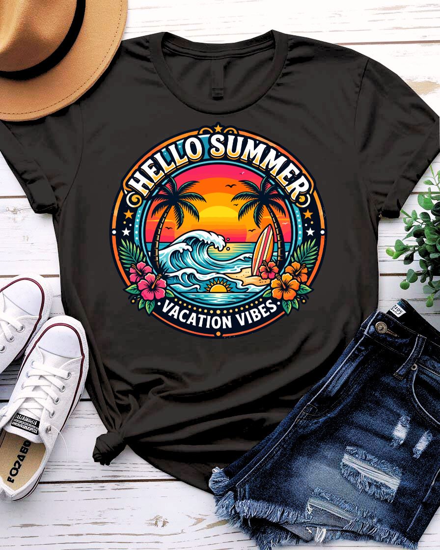 Vacation vibes summer tee out of office graphic with sun