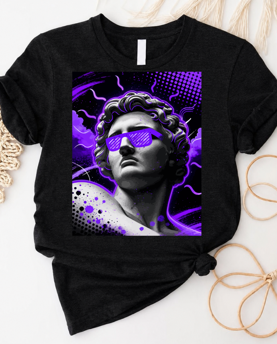 Vaporwave aesthetic t-shirt with retro sunset grid design