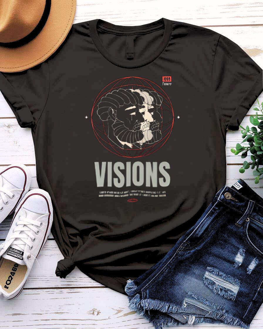 Vision Streetwear Tee with retro boxy logo on model