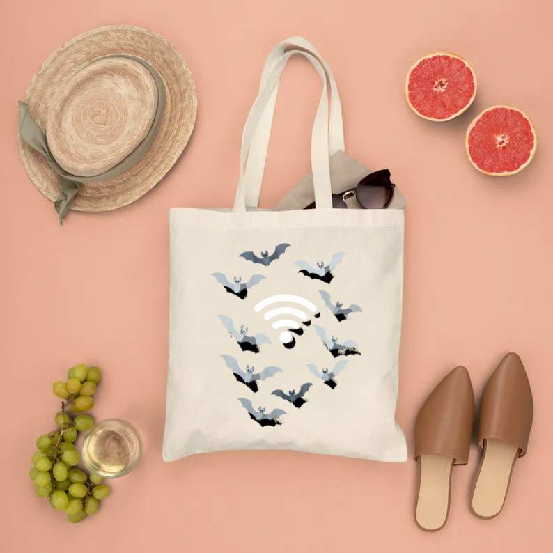 WIFI Bat Tote Bag funny meme design by Memez Store