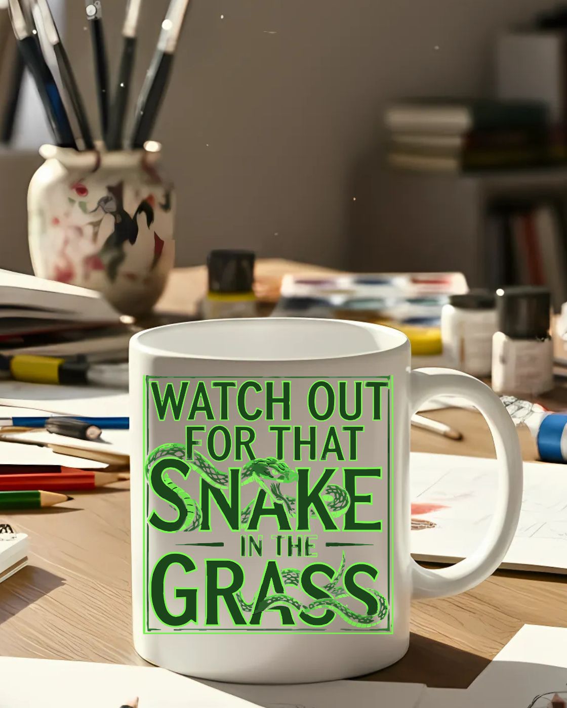 Snake in the Grass coffee cup meme design