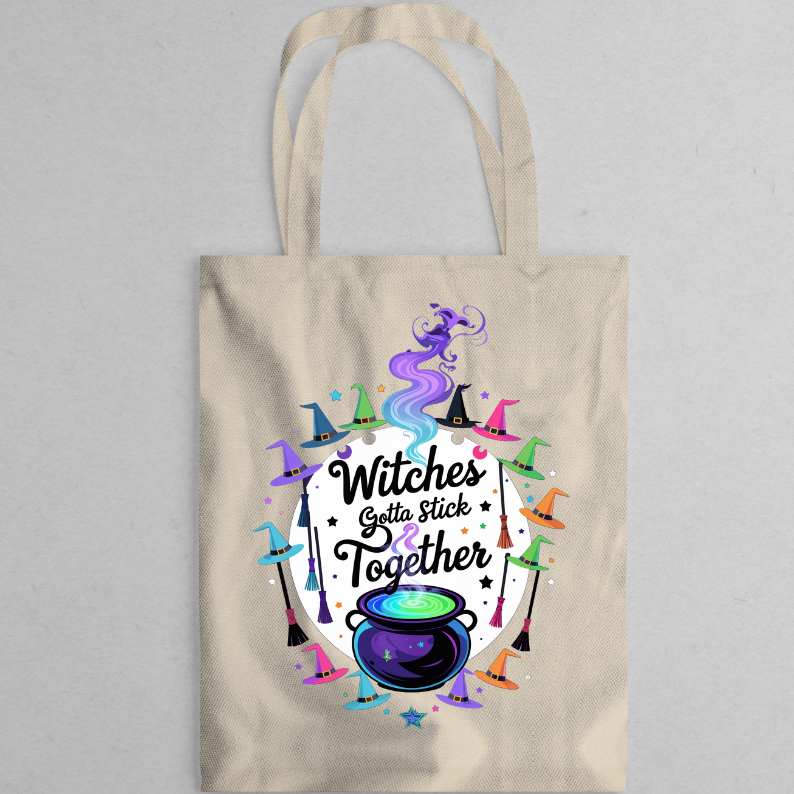 “Witches City Yo Sticks Together Tote Bag – Funny Halloween Witch Canvas Tote”
