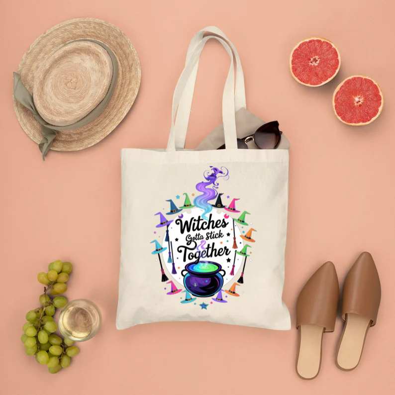 “Witches City Yo Sticks Together Tote Bag – Funny Halloween Witch Canvas Tote”