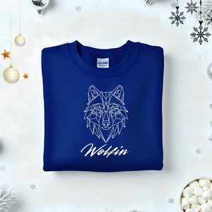 Wolfin Typographical Embroidered Sweatshirt – funny food lover sweatshirt with minimalist embroidered text, soft unisex fleece pullover from Memez.Store, perfect for fast eaters and bold personalities.