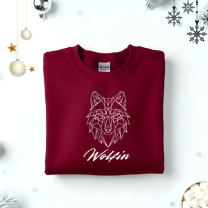 Wolfin Typographical Embroidered Sweatshirt – funny food lover sweatshirt with minimalist embroidered text, soft unisex fleece pullover from Memez.Store, perfect for fast eaters and bold personalities.