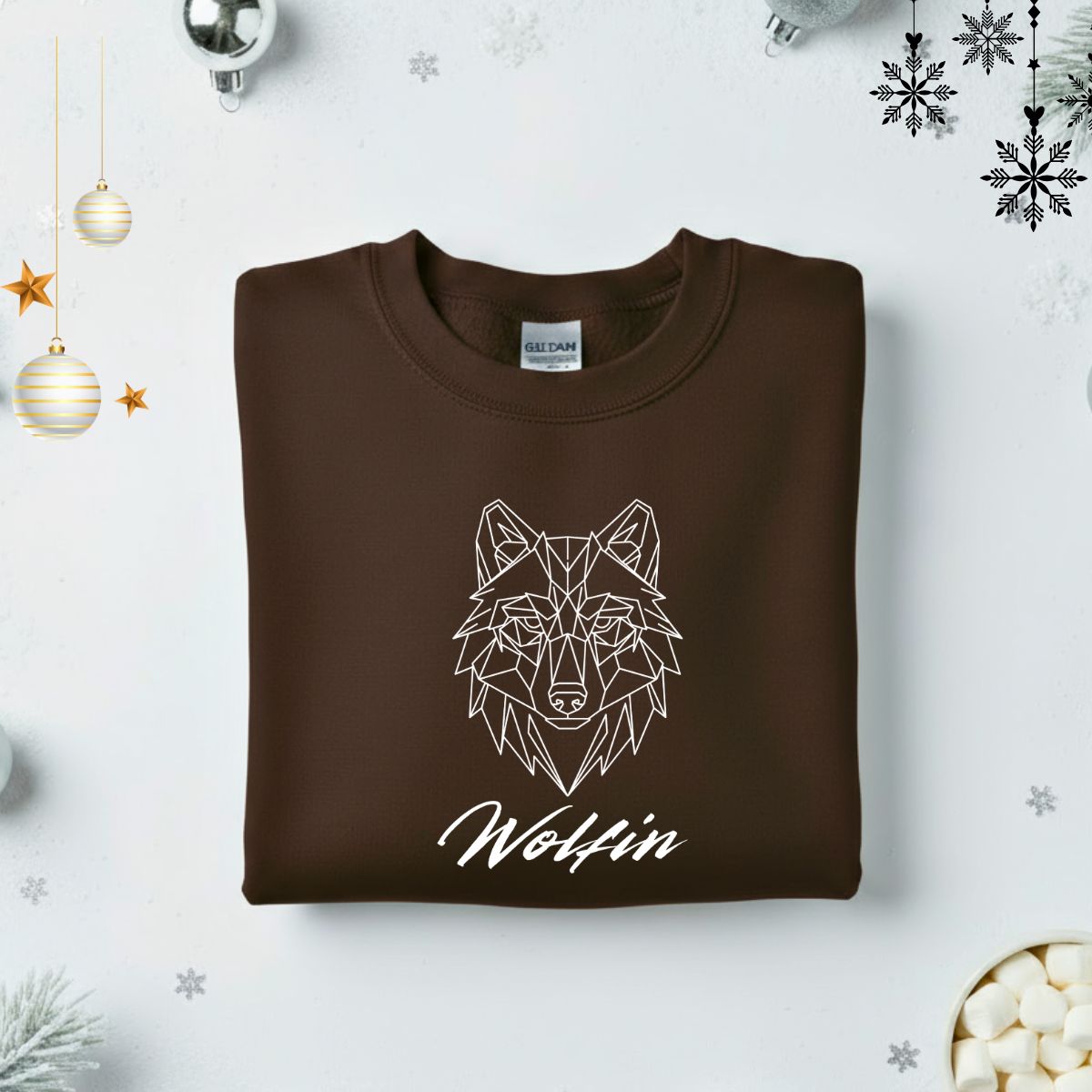 Wolfin Typographical Embroidered Sweatshirt – funny food lover sweatshirt with minimalist embroidered text, soft unisex fleece pullover from Memez.Store, perfect for fast eaters and bold personalities.