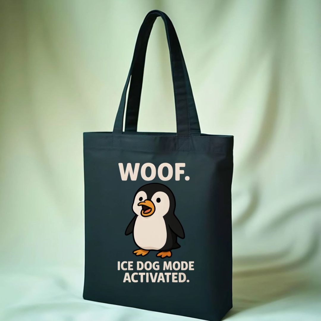Woof Ice Dog Mode Activated Tote Bag with cool dog meme
