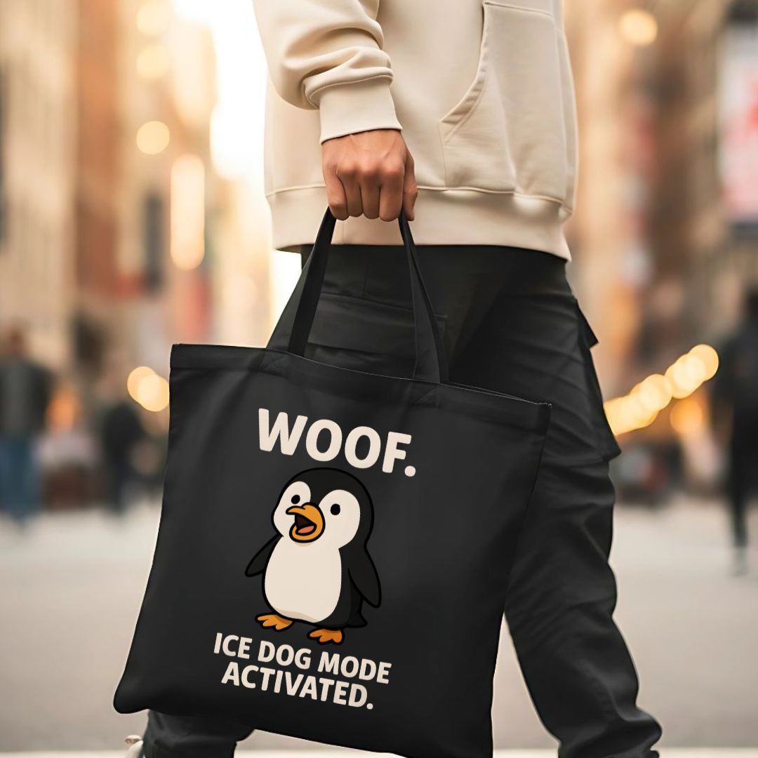 Woof Ice Dog Mode Activated Tote Bag with cool dog meme