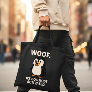 Woof Ice Dog Mode Activated Tote Bag with cool dog meme